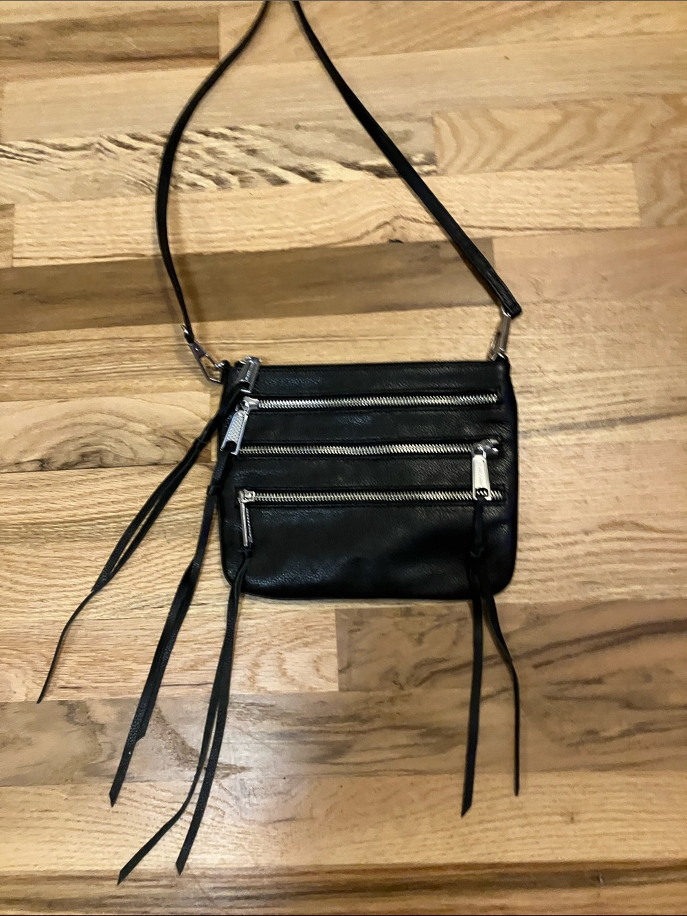 Rebecca Minkoff Black Leather Crossbody with Triple Zippers